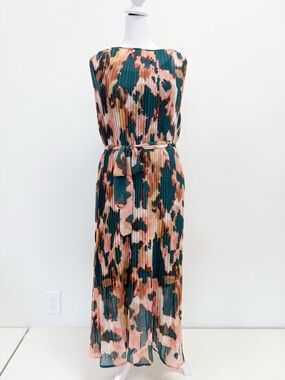 Banana Republic Pleated Midi Dress in Teal & Peach
